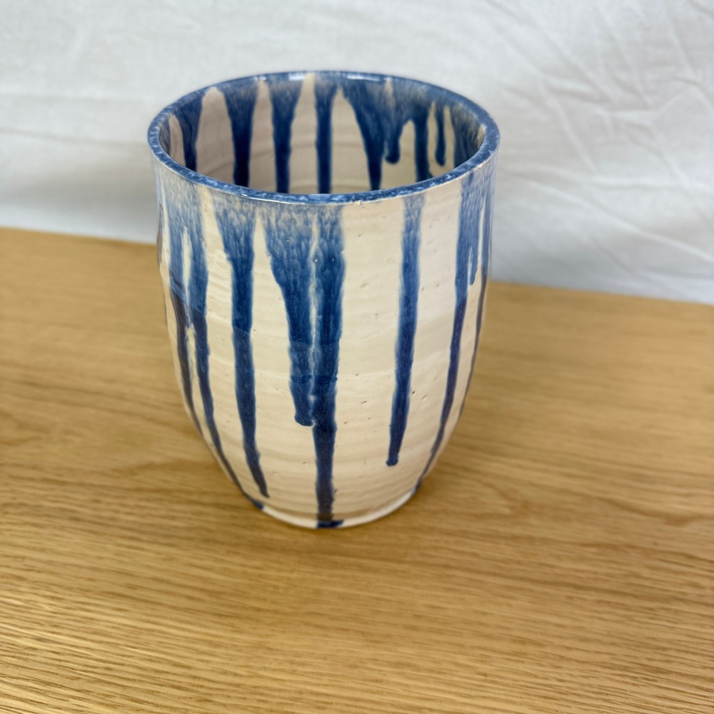 Handmade Pottery‎ Vase Blue Drip Glaze Ceramic Decor Unique